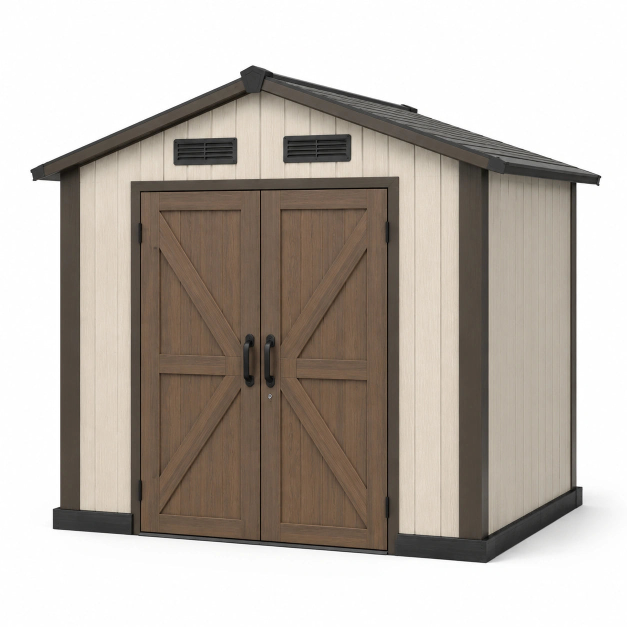 Abri de jardin en résine beige et marron avec ventilation