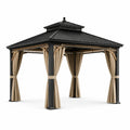 Pavillon en aluminium noir avec rideaux en polyester beige