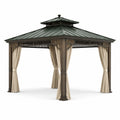 Pavillon de jardin en aluminium avec toit en acier et rideaux en polyester 3m x 3m