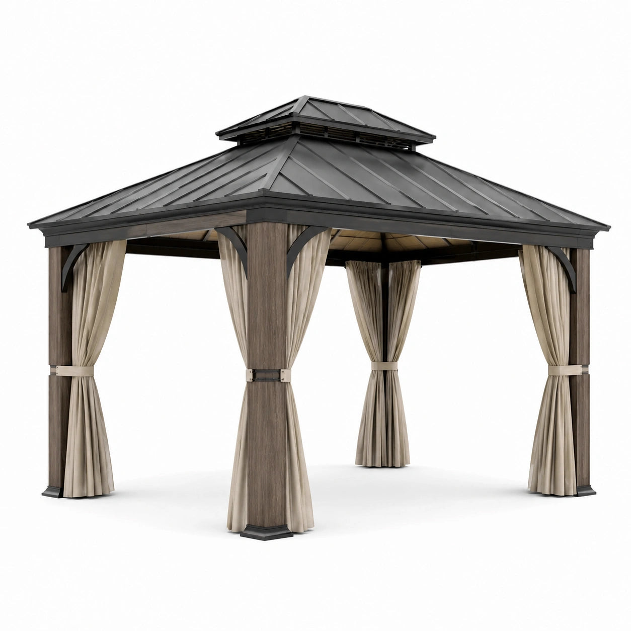 Pavillon de jardin en acier avec rideaux en polyester 3x3m