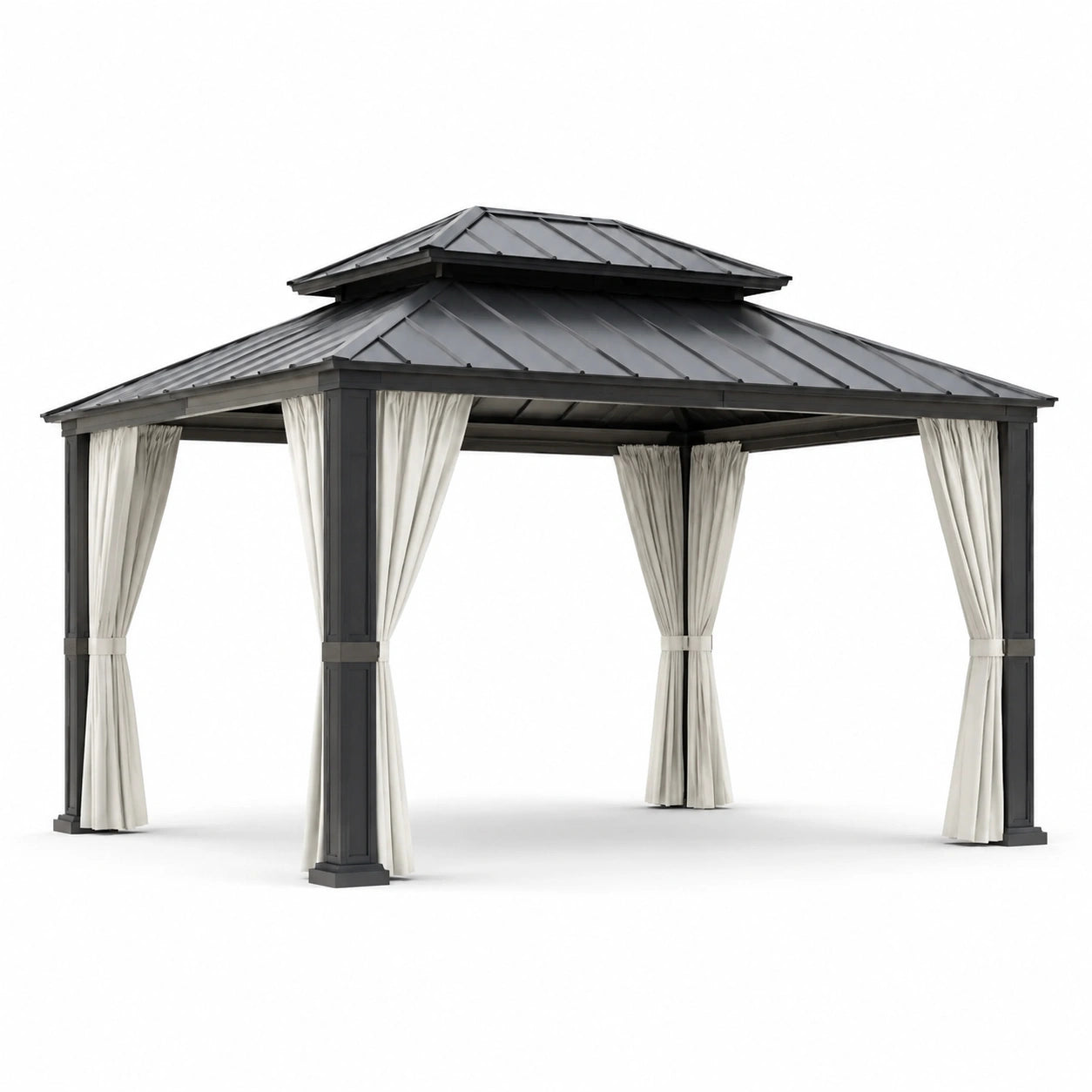Pavillon en aluminium avec toit en métal et rideaux en polyester 3x3m