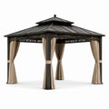 Pavillon en aluminium noir avec toit en acier et rideaux en polyester beige 3x4m
