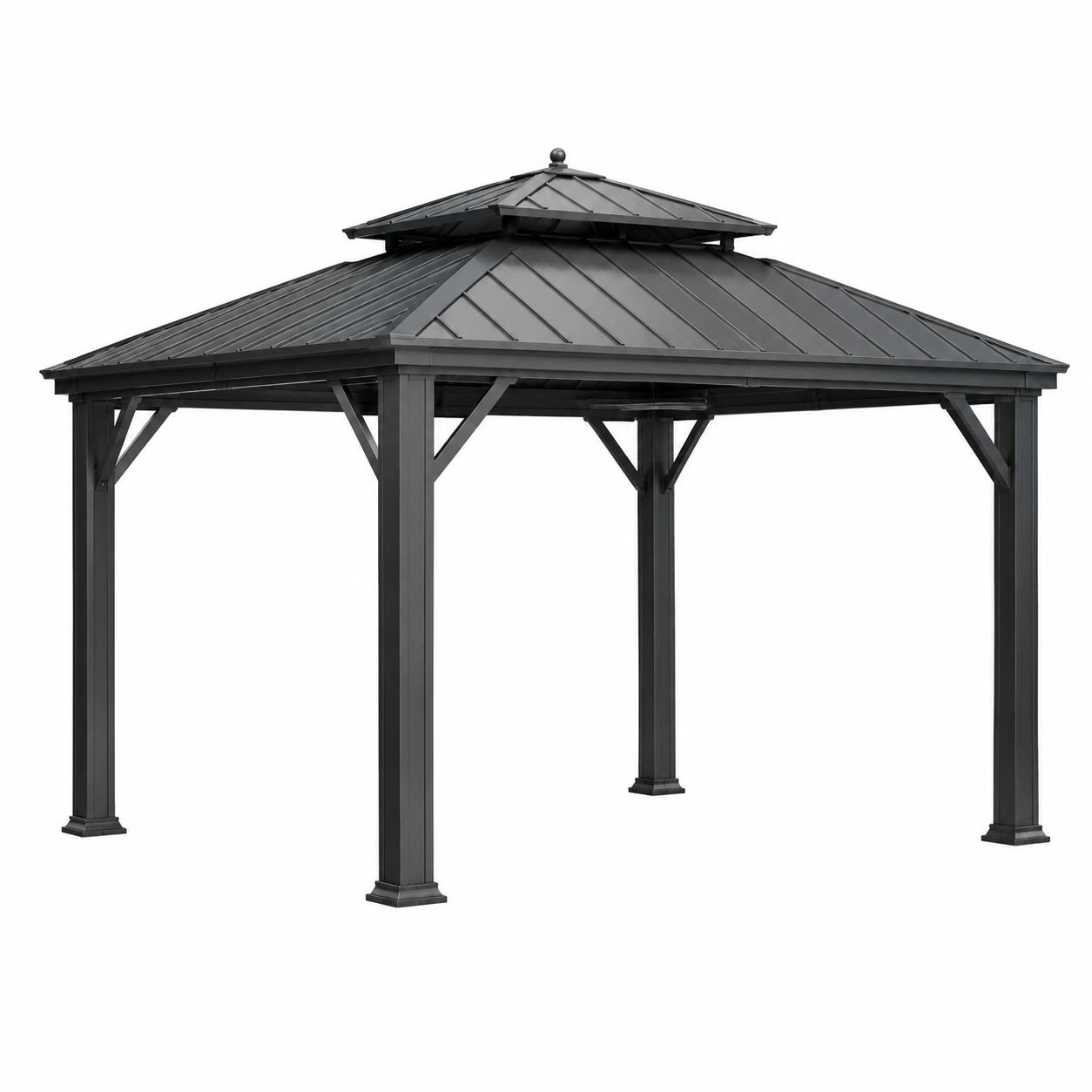 Pavillon en aluminium anthracite avec toit en acier 3x3x2,6m