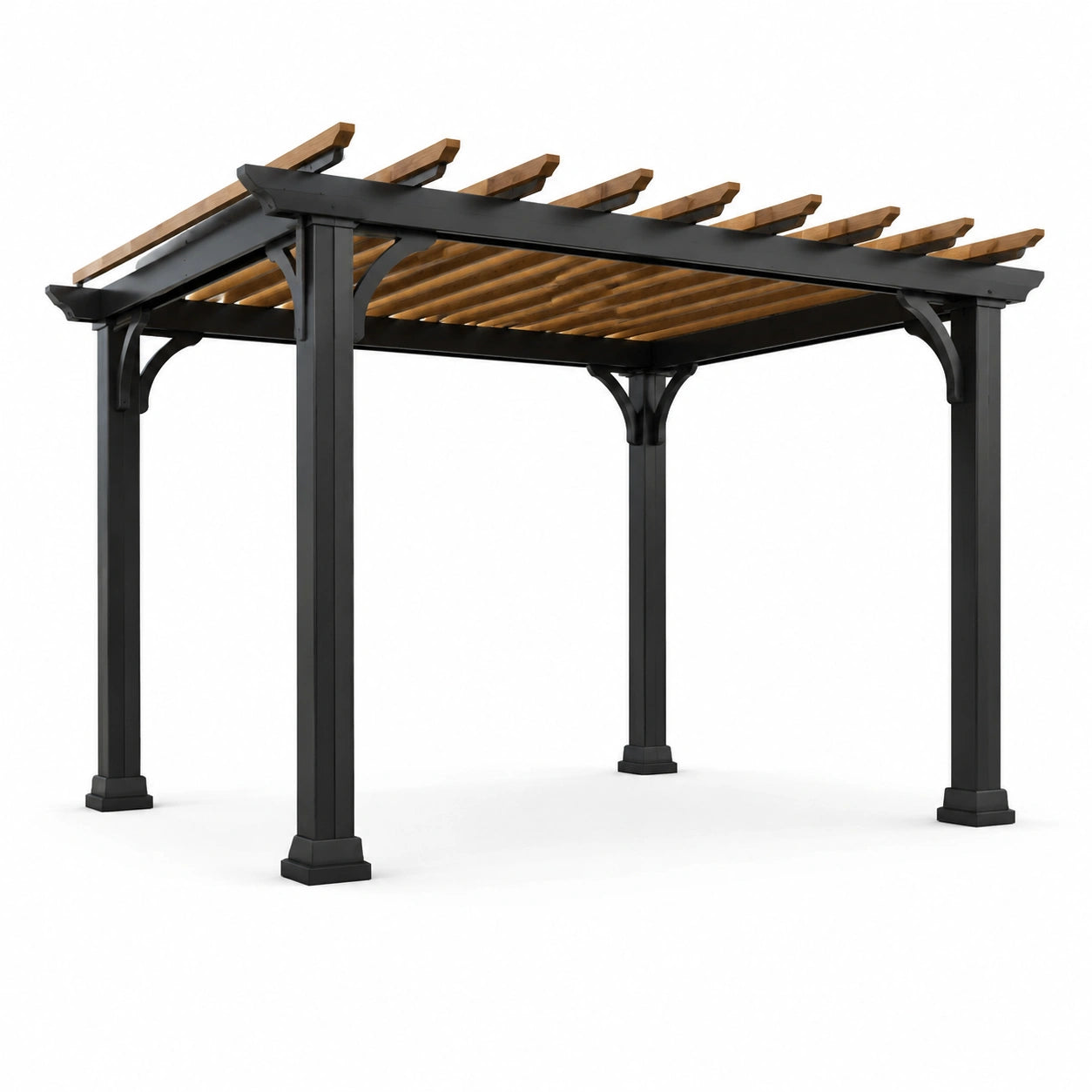Pergola en métal noir et bois 3x3 m