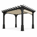 Pergola en aluminium noir avec toit en tissu polyester beige