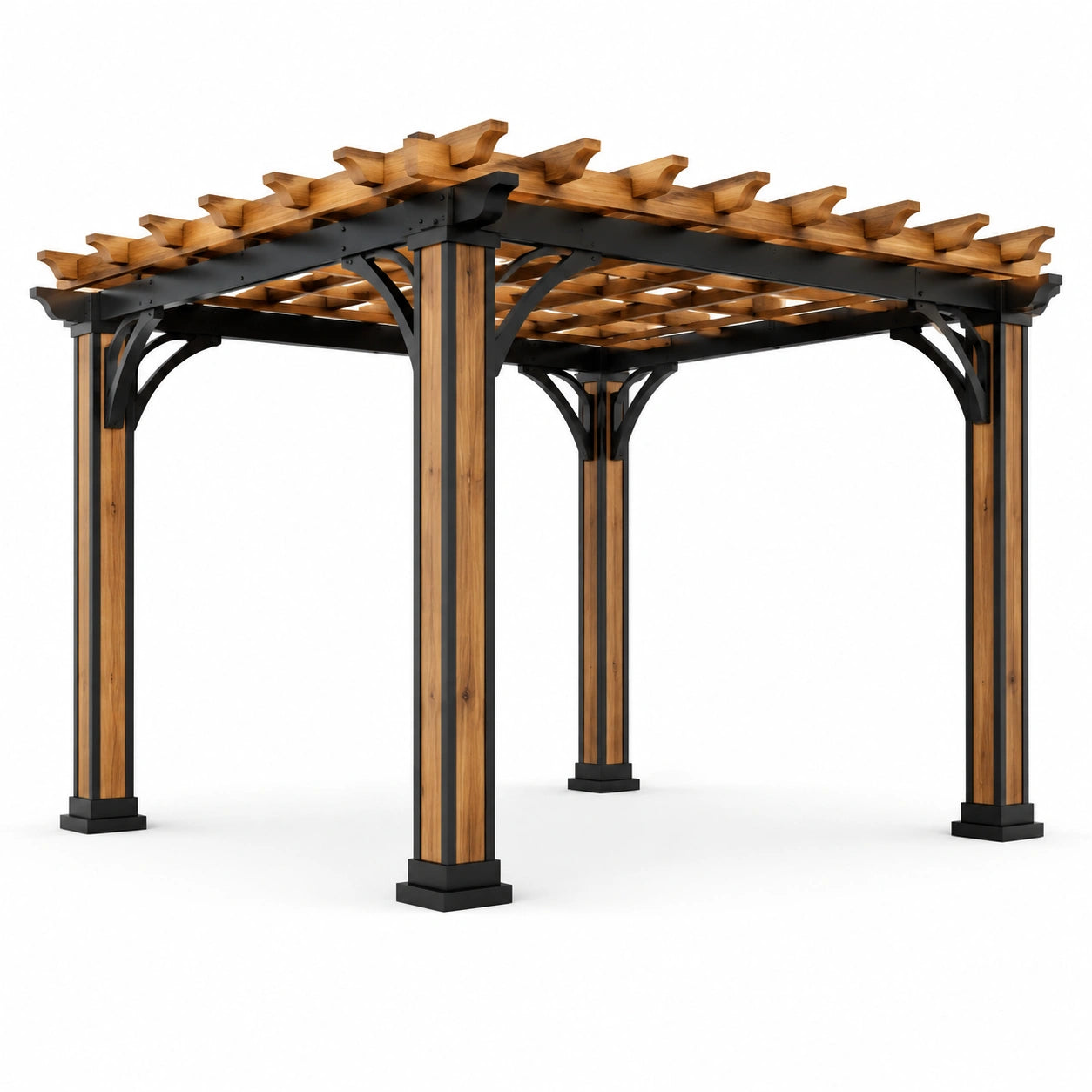 Pergola en bois et métal noir 300 x 300 x 250 cm