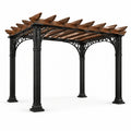 Pergola en aluminium noir avec toit en bois marron 3m x 3m