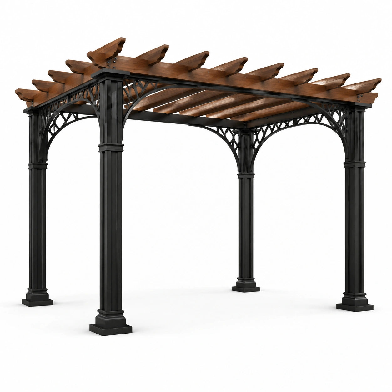 Pergola en aluminium noir avec toit en bois marron 3m x 3m