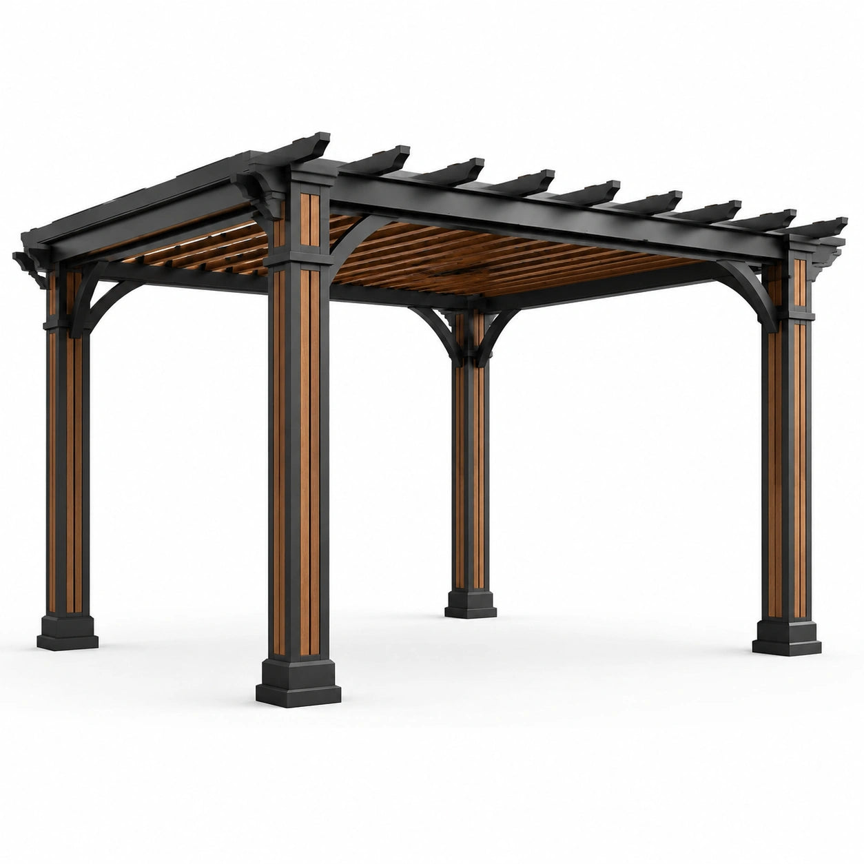 Pergola en métal et bois noir et marron 300x400x250 cm