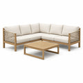 Ensemble de salon de jardin en bois avec coussins en tissu blanc crème