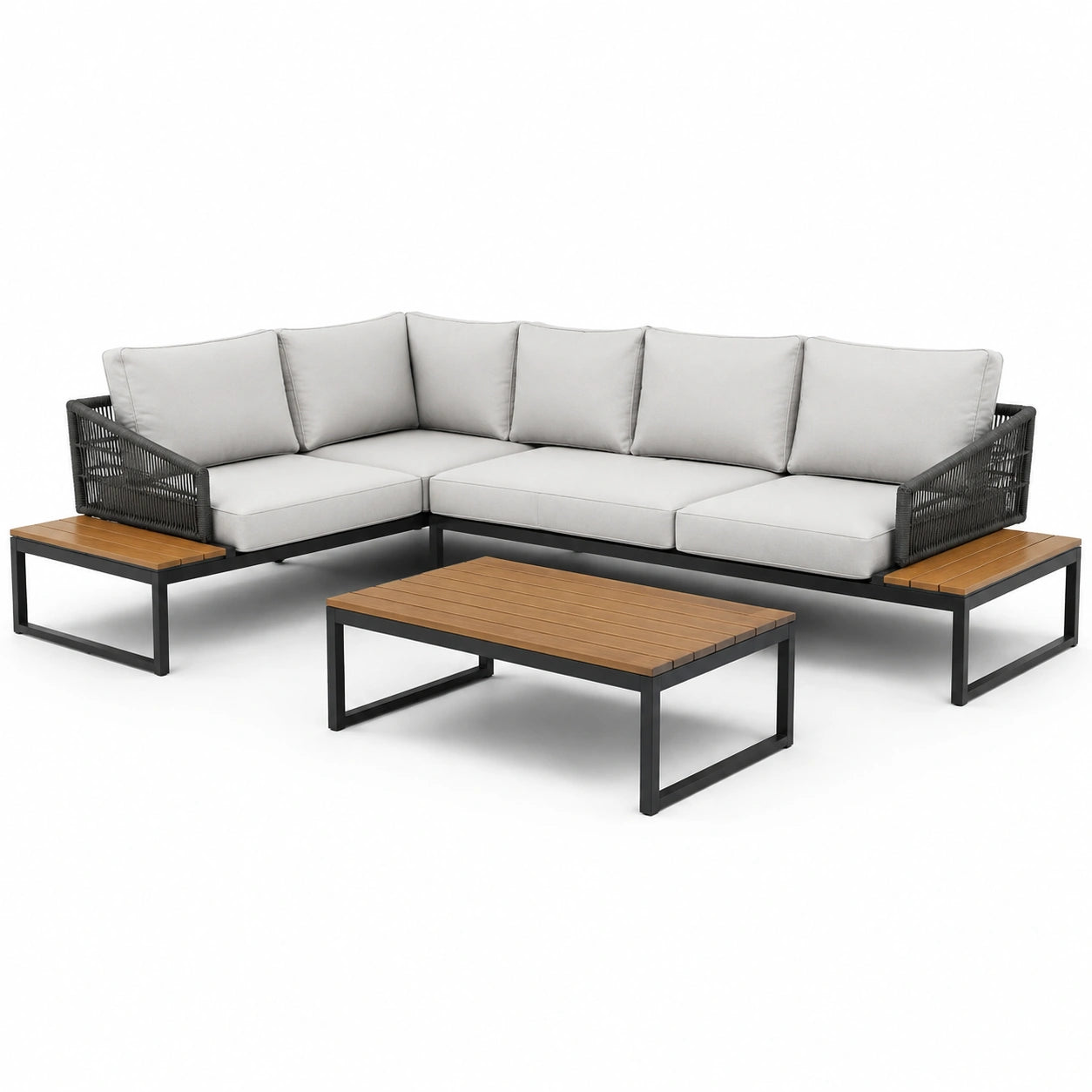 Ensemble de salon extérieur en aluminium et corde avec table basse