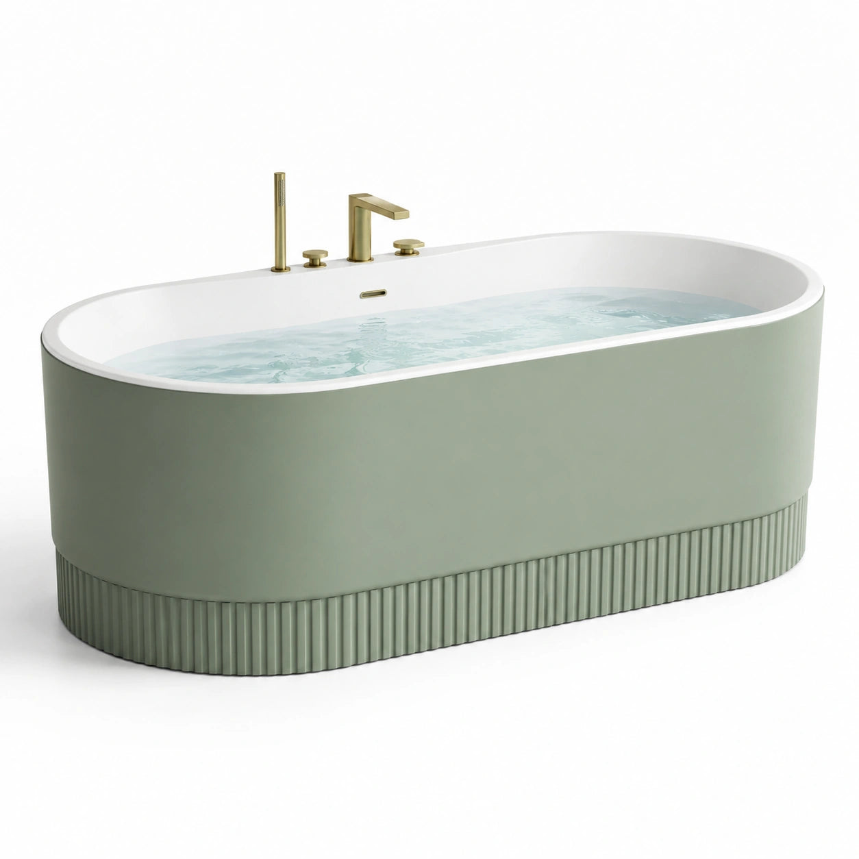 Baignoire îlot ovale en acrylique vert avec robinetterie
