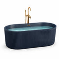 Baignoire îlot en acrylique bleu avec robinet doré