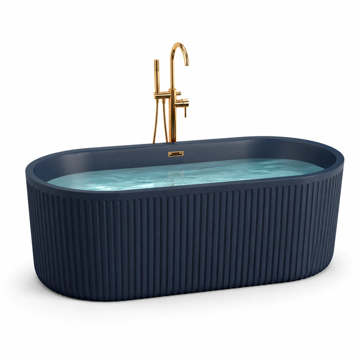 Baignoire îlot en acrylique bleu avec robinet doré