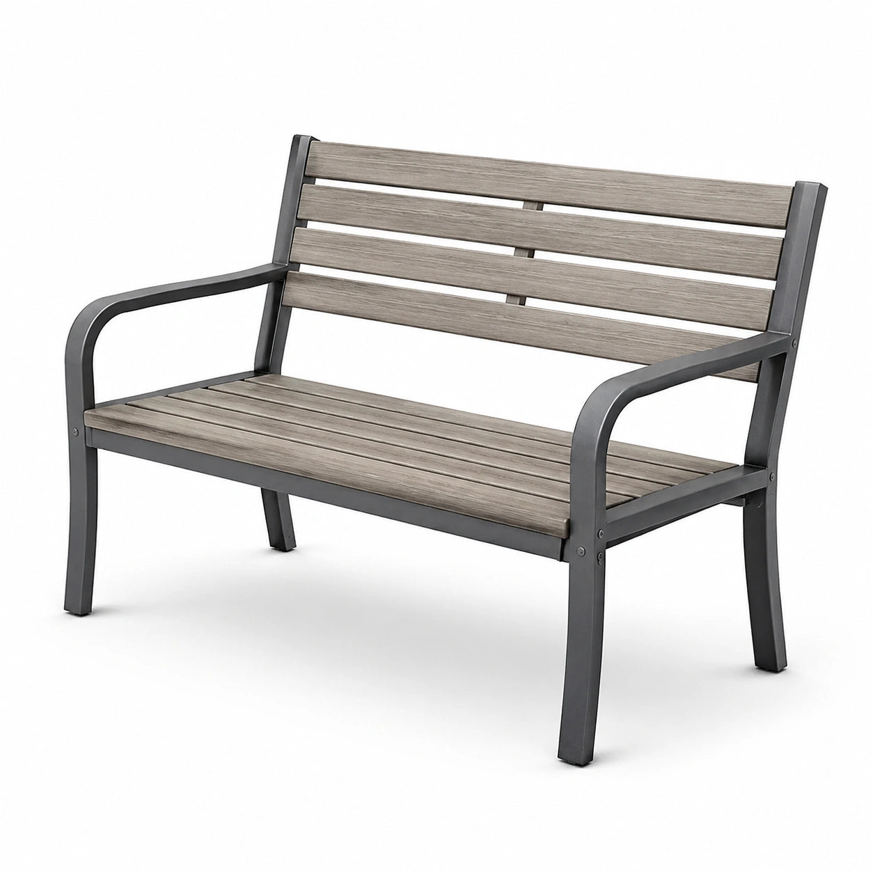 Banc extérieur en bois composite et métal gris