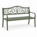 Banc de jardin en métal vert avec dossier décoratif