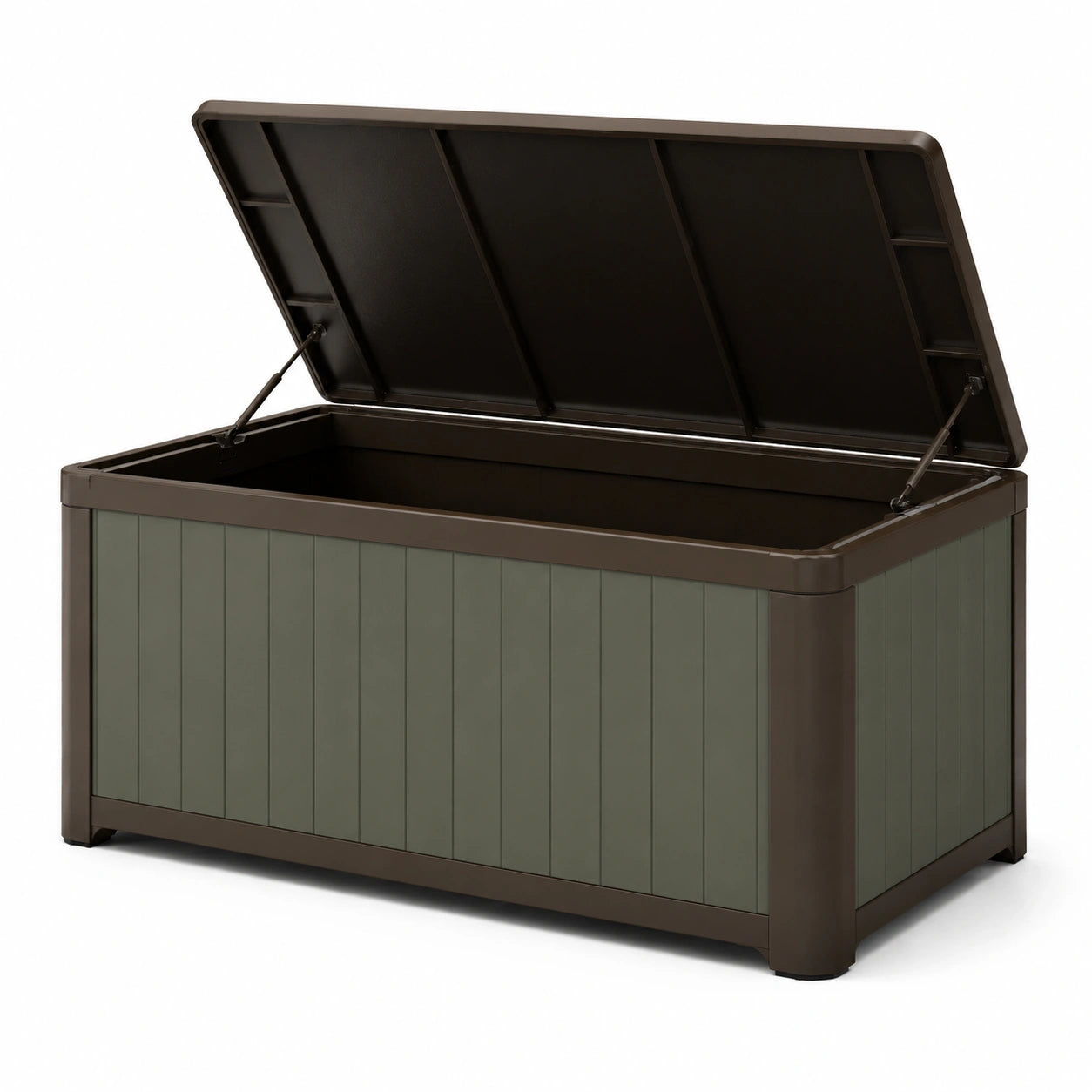 Coffre de rangement extérieur en plastique marron et gris 117x45x57 cm