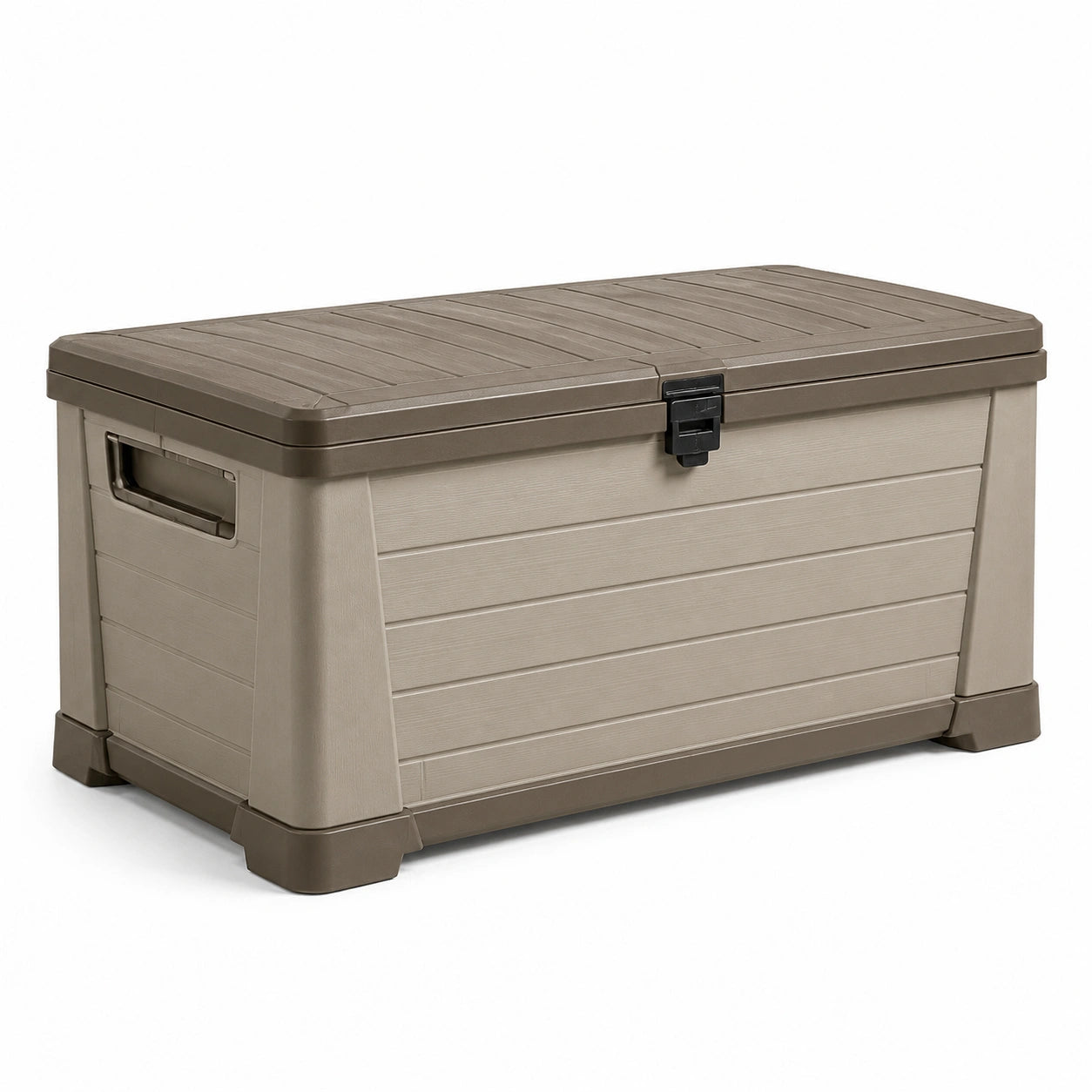 Coffre de rangement en plastique beige et marron 120x45x57 cm