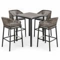 Ensemble de bar en métal avec tabourets en corde tressée marron
