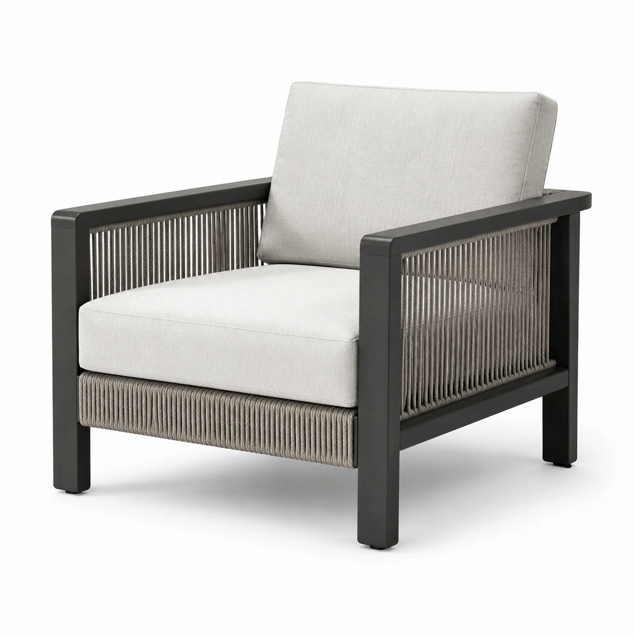 Fauteuil en aluminium et corde avec coussins en polyester