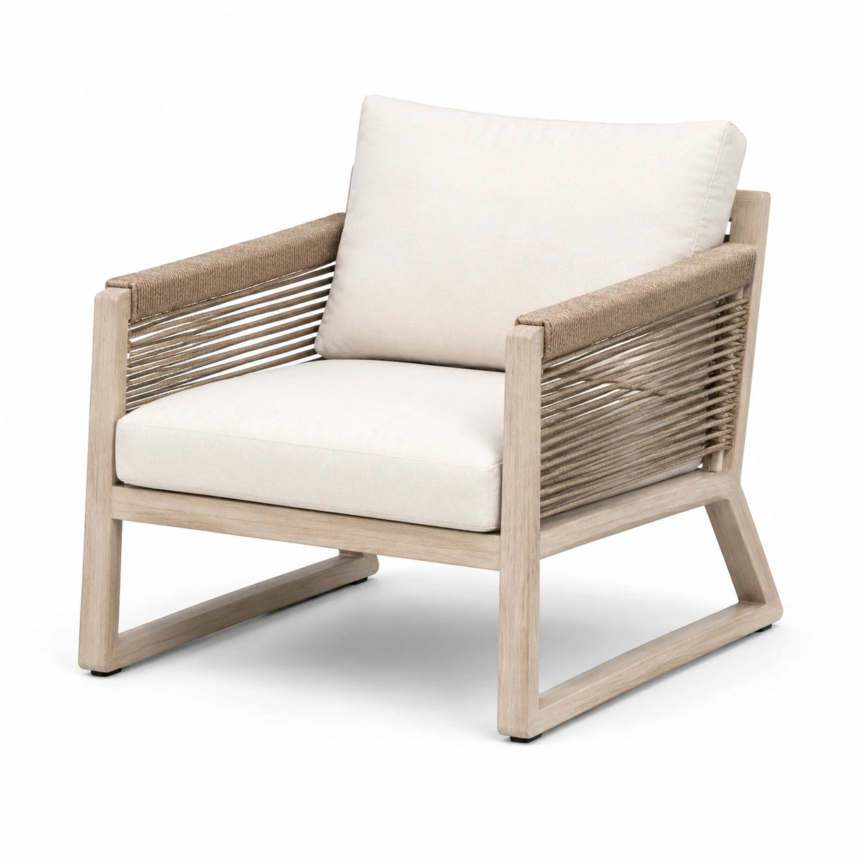 Fauteuil en Bois et Corde avec Coussin en Polyester Beige 75x80x84 cm