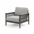 Fauteuil extérieur en métal et corde avec coussins gris