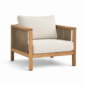 Fauteuil en bois de teck avec coussins en polyester beige
