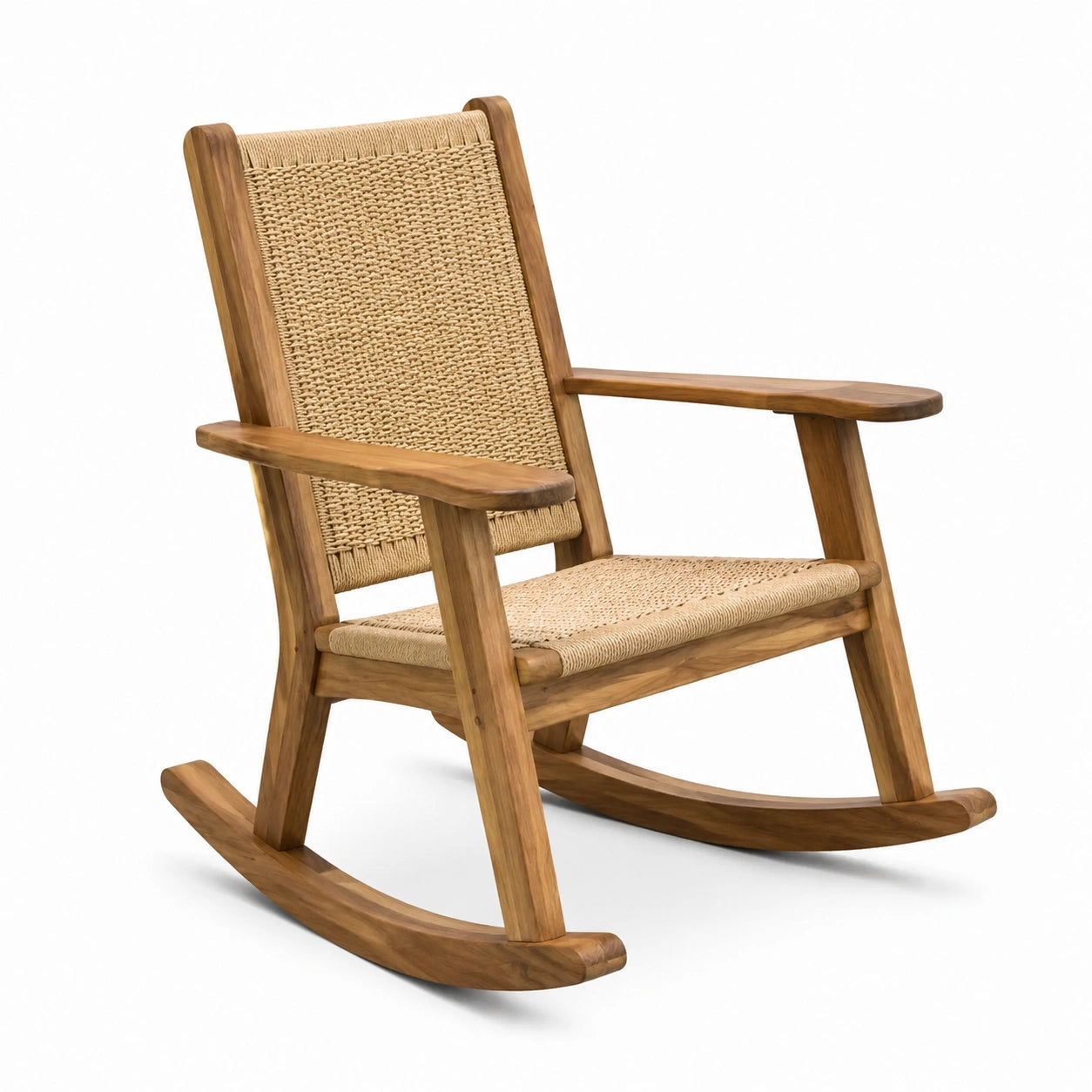 Chaise à bascule en bois et rotin naturel