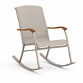 Chaise à bascule en aluminium et textile beige avec accoudoirs en bois
