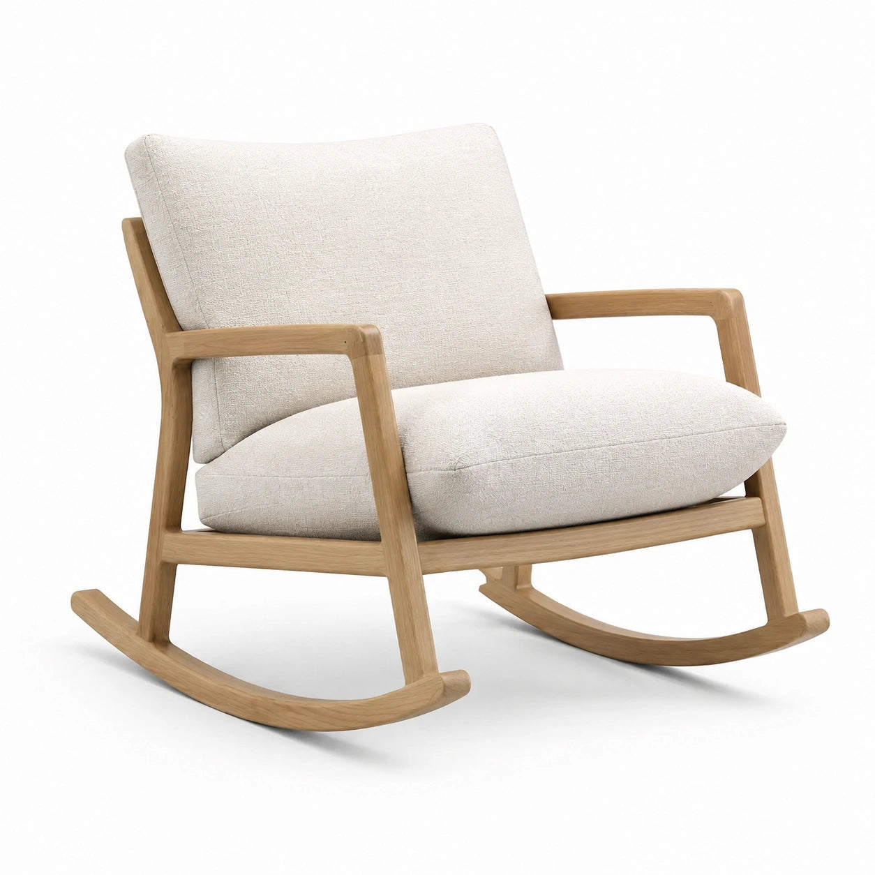 Fauteuil à bascule en bois et tissu crème